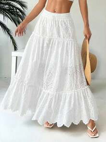 Falda versátil de alta gama con bordado minimalista y elegante para tallas grandes - Blanco - Ver 2