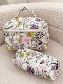 1 件精致粉色花卉化妆包，灯芯绒花卉化妆包，花卉美学，休闲大容量便携式拉链化妆包，女生化妆包，护肤化妆包，适合家庭、女性、女孩和学生，节日礼物，生日礼物，圣诞节礼物，适合送给朋友和妈妈。旅行必需品假期夏季返校学校用品包，适合学校旅行包，女士化妆包，适合旅行