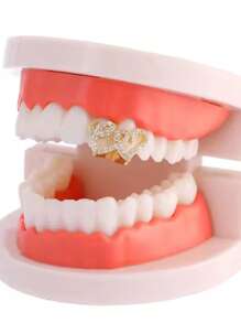 1 Peça de Decoração Dental Hip-Hop com Zircônia e Coração Duplo de Cobre, um acessório requintado e romântico para dente em formato de coração, adequado tanto para homens quanto para mulheres, para uso diário, feriados, reuniões, festas e pode ser combinado com outros looks. Também pode ser presenteado a amigos e vem com cola hot melt.