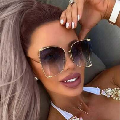 1pc European And American New Large Frame Fashion Fashion Glasses, Cross-Border Personalized Fashion Glasses, Temple Inlaid Pearl Glasses