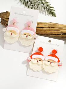 1 Pair Women's Holiday Earrings, Lightweight & Cute Acrylic Santa Claus Dangle Earrings, Suitable For Party, Holiday, Christmas Wear And Gift