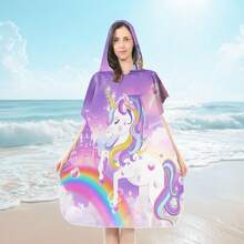 独角兽连帽沙滩巾，独角兽设计，带帽，超柔软吸水超细纤维，适用于泳池、浴室、海滩 - 可机洗，泳池配件 | 富有想象力的设计 | 高品质纺织品，美容院家居浴室适用沙滩巾