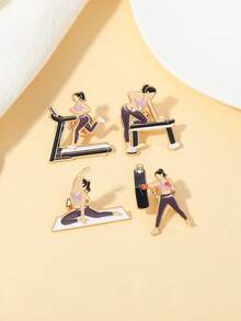 1/4pcs Creative Cartoon Love Fitness Sports Girl Pin, Alloy Oil Drip Badge Clothing Accessories, Enamel Pins, Pins, Cartoon Pins, Cute Pins, Fashion Pins, Fun Pins, Hat Pins, Button Pins, Shoe Pins - Multicolor - View 5