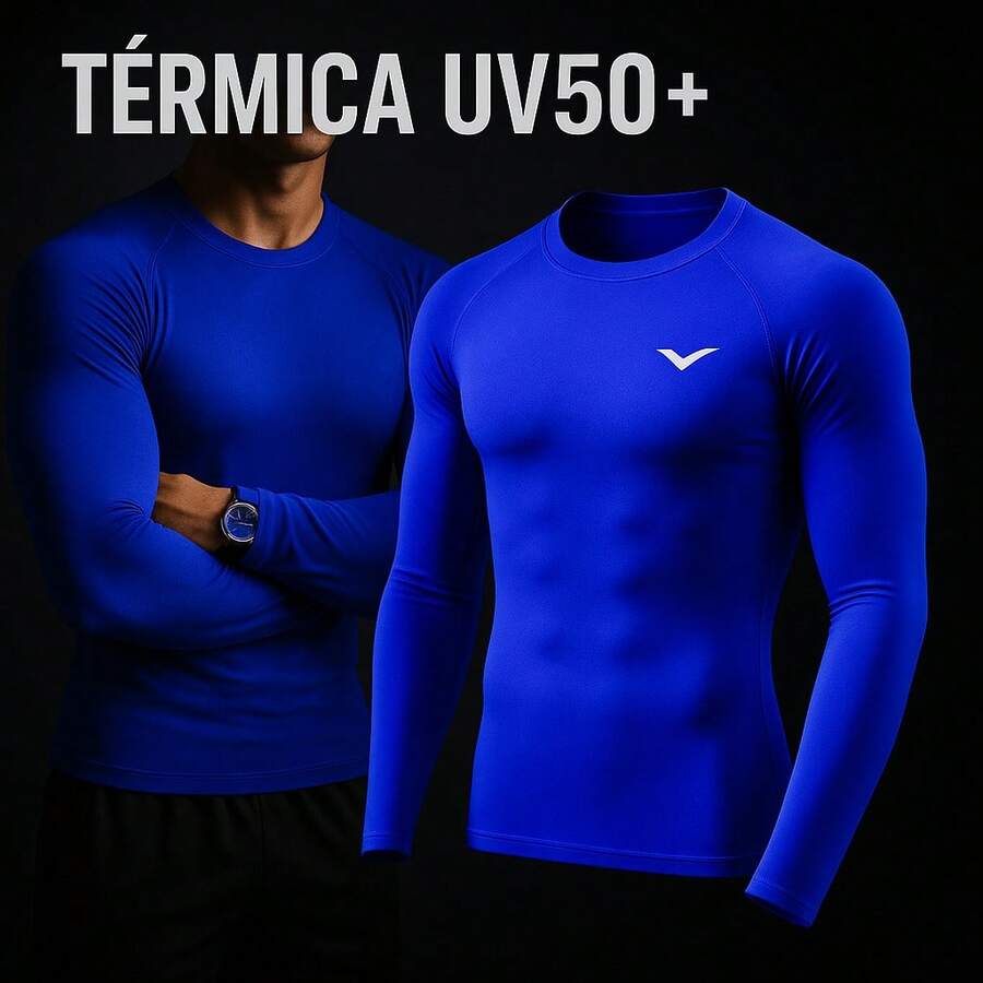 Thermal Shirt Second Skin T-Shirt UV Protection Compression Cold Heat Men's Blouse - Xanh đậm - Xem 1