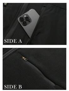 男士户外运动保暖双面背心，休闲轻便无袖外套，适合户外活动、摄影、钓鱼、春秋冬季穿着，黑色 - 黑色 - 查看 6