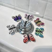 2 Pc Beautiful Gradient Color Imitation Butterfly Toilet Flush Assist Button, Bathroom And Bedroom Accessories, Car Interior Diy Small Ornaments, Can Be Used As Drawer Handles, Wardrobe Handles, Protect Manicures, Making Your Life More Comfortable
