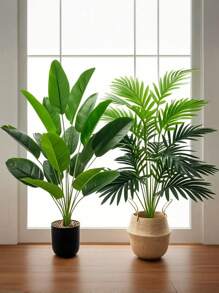 2pcs Large Artificial Palm Plants, Big Faux Banana Tree & Fan Leaf Tropical Plant Decor With 24 Leaves, Simulated Plant Arrangement, Lifelike Plastic Broad Leaf Plant Decoration, Evergreen & Realistic Tall Tropical Plants, Wide Leaf Tropical Rainforest Decorative Trees, Suitable For All Seasons Artificial Tree Potted Plants, Decoration For Home, Party, Office, Garden, Hotel, Indoor, Outdoor Decor, Home Decor