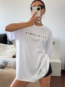 Livesso Loose Fit Letter Print Short Sleeve Round Neck T-Shirt SIMPLICITY Summer
