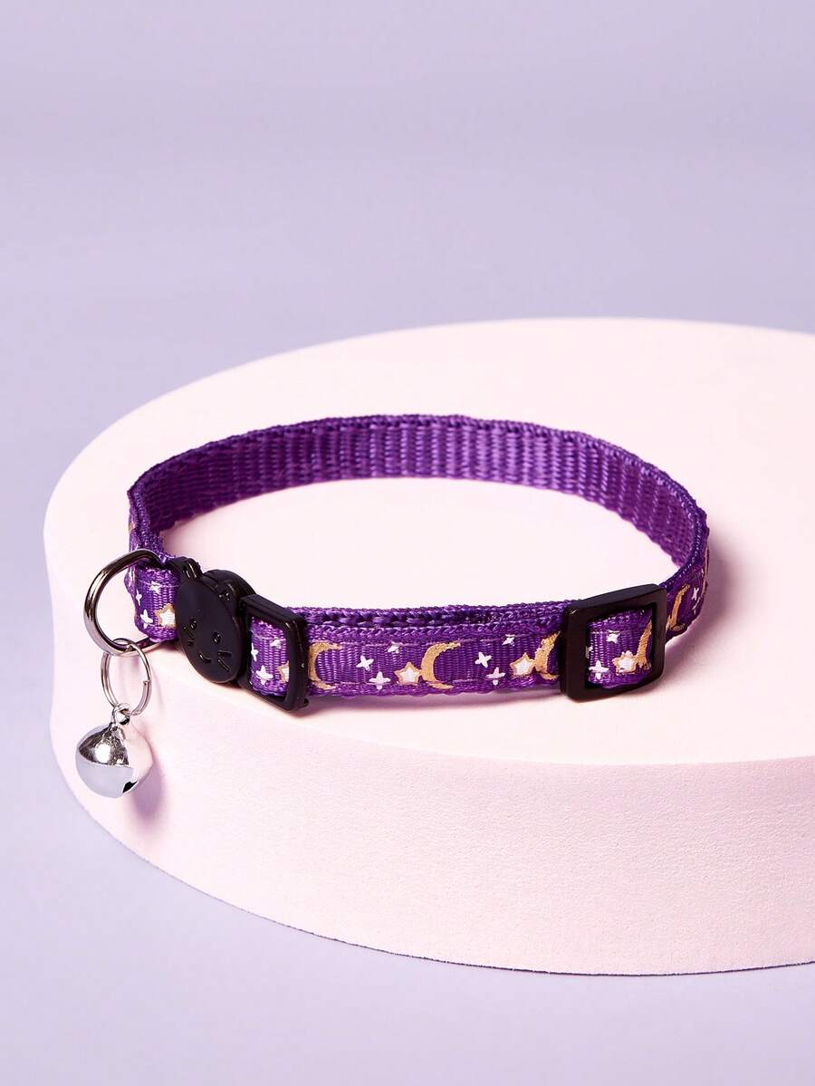 PETSIN 1pc Star & Moon Design Pet Collar With Cat Buckle & Reflective Strap For Cats And Dogs - Purple - View 1