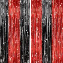 2Pack Silver Metallic Tinsel Foil Fringe Curtains, Door Streamer Photo Booth Backdrop Birthday Wedding, Graduation Engagement Bridal Shower Bachelorette Party Decorations Dancing Ball Party - 黑紅色 - 查看 1