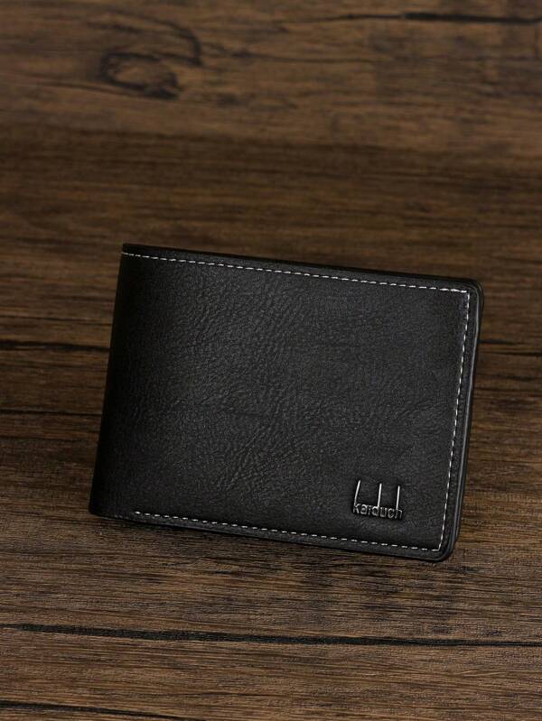 HOVI'S Portefeuille slim léger en PU pour hommes - Design minimaliste à deux volets avec fenêtre d'identification, plus de 10 fentes pour cartes et poche à pièces (11,8 cm compact)