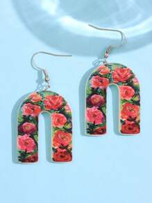 1 par de aretes colgantes acrílicos con diseño de flor y forma de herradura, elegantes, de alta gama, exquisitos, únicos y coloridos, adecuados para el atuendo diario de la mujer, festivales y fiestas