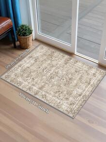 1pc Bohemian Style Brown Area Rug, Washable Faux Wool, 1160g/M² For Living Room Bedroom Kitchen Office Entryway
