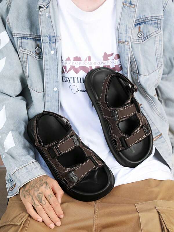 New Fashion Men's Summer Sandals, Versatile Beach Shoes, Lightweight Soft Sole Men's Sandals & Slippers, Black And Brown Available, Size 39-44