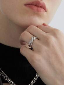 1pc Aloof Geometric Criss-Cross Wrapped Zirconia Stone Open Ring For Women