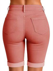 女式口袋水洗紧身弹力骑行牛仔裤