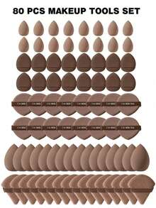 5/10/20/30/40/50/60/80/100 Pieces Makeup Tool Set, Including: 10 Pieces Makeup Sponges For Liquid Makeup + 10 Pieces Mini Makeup Sponges For Liquid Makeup + 10 Pieces Triangle Powder Puff For Loose Powder And Makeup Setting + 10 Pieces Air Cushion Powder Puff For Face Makeup + 10 Pieces Mini Air Cushion Powder Puff For Face Concealer Makeup - Coffee Brown - View 17