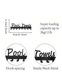 1pc Wall Mount Towel Rack Towel Holder,Pool Towel Hooksfor Robe, Towel, Coat, Swimsuit, Umbrella, Bag, Keys, Bathroom Carbon Steel Hanger Organizer Indoor Outdoor