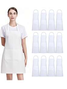 1/3/5pcs Women Polyester Aprons, Bib Style Aprons, Simple Black Aprons With Pockets, Thickened Waist Aprons With 2 Pockets, Fashionable Housework Aprons, Cooking Kitchen Aprons, Barbecue & Painting Aprons - Multicolor - View 1
