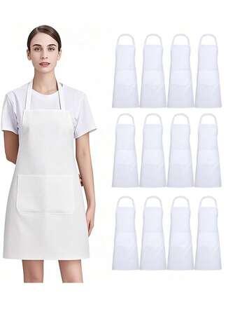 1/3/5pcs Polyester Apron For Women, Bib Apron, Simple Style Black Apron With Pockets, Thickened Waist Apron With 2 Pockets Fashion Housework Household Workwear, Cooking Kitchen Apron For Chef, BBQ Drawing Apron