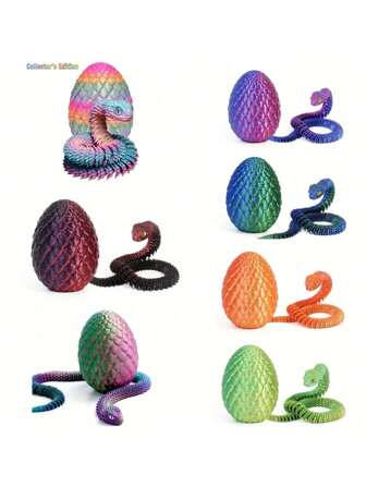 3D-geprinte flexibele slang met verrassingsei - levendige kleuren voor op het bureau, beweegbaar, beweegbaar beeld voor Halloween, Kerstmis en Thanksgiving (willekeurig oogontwerp)