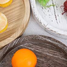 30厘米美式乡村风格木托盘、圆形餐盘、烛台、复古装饰木盘