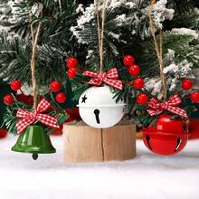 Christmas Bell Decorations, Metal Hanging Decor With Red Berries And Plaid Bow, Suitable For Holiday Tree And Wreath Decor, No Power Needed, Festive Wall And Entryway Decoration Christmas Decorations Winter Room Decor