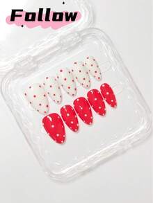 10片手工杏仁形极简美甲贴纸，波点美甲风格，红白配色，甜美可爱中带一丝酷感，优雅气质，奢华极简之美。美甲用品，按压式美甲贴纸。 - 彩色 - 查看 17