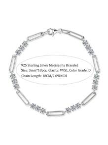 XUJIA Pulseira de moissanita fashion para mulheres, 1 peça, prata esterlina 925, cor D, corte redondo de 3 mm, joia de moissanita, noivado, casamento, aniversário, presentes para ela com certificado GRA, 18 cm/7,09 polegadas