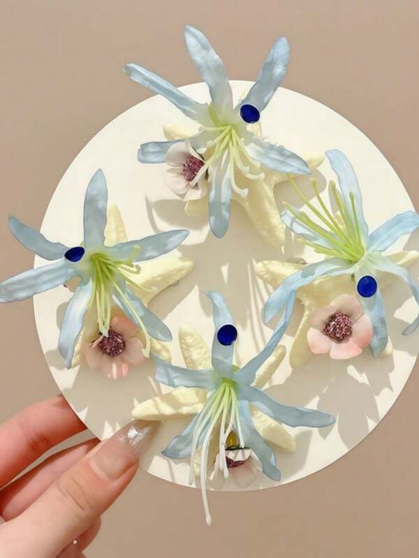3pcs-Ladies' Mermaid Princess Starfish Hair Clips, Floral Starfish And Berry Hair Accessories, Suitable For Beach, Vacation Photography, Cute Women's Hair Ornaments, Claw Hair Clips, Hair Claws. ,Flat Claw Clip, Hair Slide