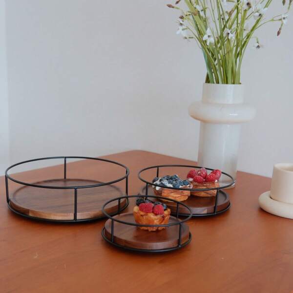 Support rotatif en acier et bois de rose pour gâteaux, support d'exposition pour desserts