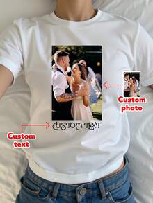 Customized Photo T-Shirt, Add Your Own Text And Images (Couple Photo/Girlfriend Photo/Family Photo/Selfie/Pet Photo/Friend Photo/Party Photo) To Design Your Personalized T-Shirt - White - View 1