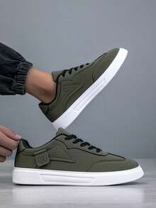 男士时尚休闲运动鞋，系带滑板鞋，个性化街头风格男鞋 - 軍綠色 - 查看 4