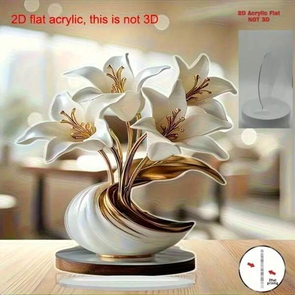 2D Flat Printed Decorative Acrylic Vase With Lily Flower Figurine, Suitable For All Seasons | Perfect For Bedroom, Living Room And Office | Suitable For Home, Wedding, Anniversary, Birthday, Graduation, Christmas, Halloween, Easter, Thanksgiving Decor