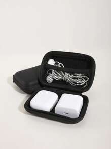 1 حقيبة تخزين صلبة ذات طبقتين من مادة EVA بتصميم بسيط، يمكن تخزين سماعات الأذن والكابلات والشواحن وبنوك الطاقة، صندوق تخزين مستطيل، ضروري للرجال والنساء أثناء السفر، حقيبة منظم لإكسسوارات الإلكترونيات