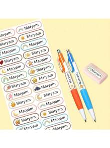 1pc Stamp+100 Name Stickers- Custom Name Stamp For Kids Clothing Waterproof The Name Stamp Personalized For Clothes ,Handwritten Signature Stamp,Personalized Clothing Stamps For Clothes, DIY Customized Cartoon Self Inking Name Seal Stamp For Business Use Back To School Supplies Student Stationery Gift