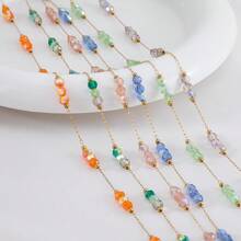 1 متر سلسلة من الخرز الملون البلوري من الفولاذ المقاوم للصدأ، مناسب لصنع المجوهرات DIY ، للعقود والأساور