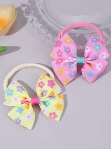 2 件女孩蝴蝶结装饰发带，柠檬/花朵/卡通水豚印花蝴蝶结，弹性发带，可爱清新配饰，适合春季/夏季/上学日/趣味郊游