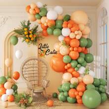 113pcs Little Cutie Orange & White Balloon Arch Set, With Sage Green, Orange, Nude & White Balloons, Suitable For Birthday Party, Baby Shower, Boy/Girl, Kids, Infants, Gender Reveal, Wedding, Room & Party Decorations