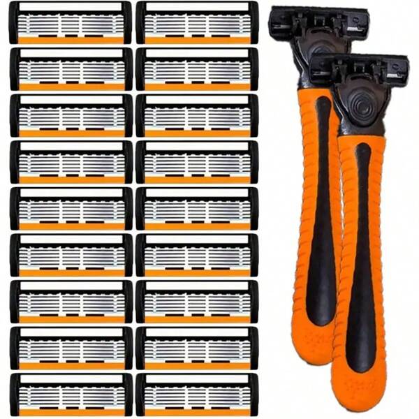 2pcs Razor Holder + 18/36pcs Replacement Razor Blades, 6-Layer Manual Shaver For Shaving Facial, Leg And Chest Hair, Personal Daily Grooming Beauty Tool, Suitable As Holiday Gift
