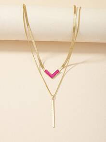 1 件时尚几何吊坠多层项链和别致珠宝 - 彩色 - 查看 4