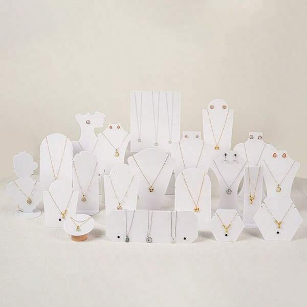 Organizador de collares, aretes y joyas en acrílico blanco de varios estilos, soporte de visualización de mesa