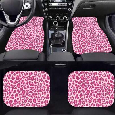 4 pezzi Tappetini per auto con stampa leopardata rosa, marrone, blu, nero. Tappetini per pavimento anteriore e posteriore dell'auto, universali antiscivolo, per interni auto
