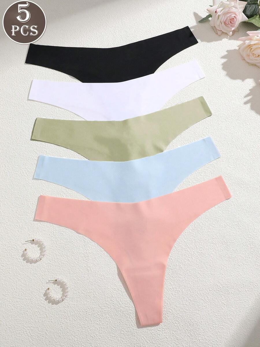 5 Pack Ladies' Sexy Low Rise Seamless Thongs, Comfort Fit - Multicolor - View 1
