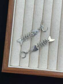 Punk Hip-Hop Fish Bone & Thorn Design Earrings For Women, Suitable For Daily Wear - Silver - View 9