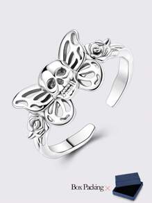 1 Pc 925 Sterling Silver Vintage Roses Open Rings For Women Original Design Classic Skeletons Shape Elegance Jewelry Fits Halloween Daily Party Shopping Wear