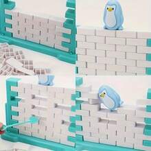 1套企鹅墙挑战家庭游戏 - 互动策略拼图，带有积木，可培养手部技能，促进亲子关系