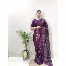 1 Min Burgundy Sequins Embellished Stitched Readymade Saree - Burgundy - View 2