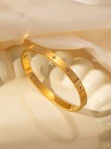 1pc Minimalist Octagram Zirconia Stainless Steel Bangle Bracelet Octagonal Star Bracelet, Fashionable Daily Wear Or Gift For Friends ﻿