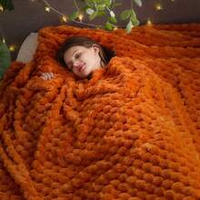 Super Soft King Blanket Pink Premium Silky Flannel Fleece 3D Ribbed Jacquard Lightweight Bed Blanket All Season Use (Pink Ribbed, King(90"X110")) - 橘色 - 查看 10